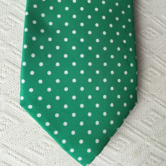 CHARLES TYRWHITT KELLY Green white polka PIN DOT SILK TIE